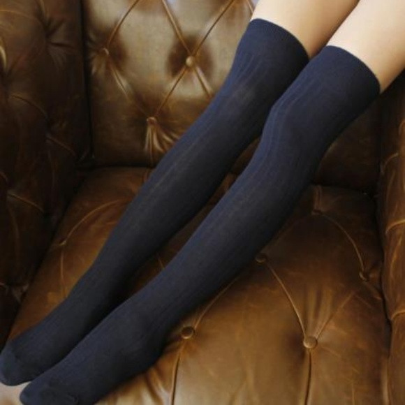 Miss Babydoll Accessories New Sexy Knit Over The Knee Navy Blue